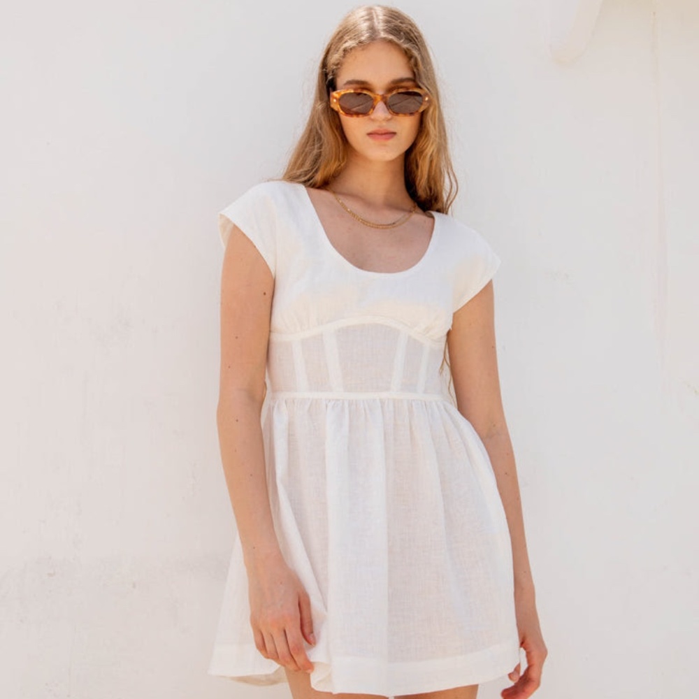 VRG GRL Camille Linen Mini Dress White